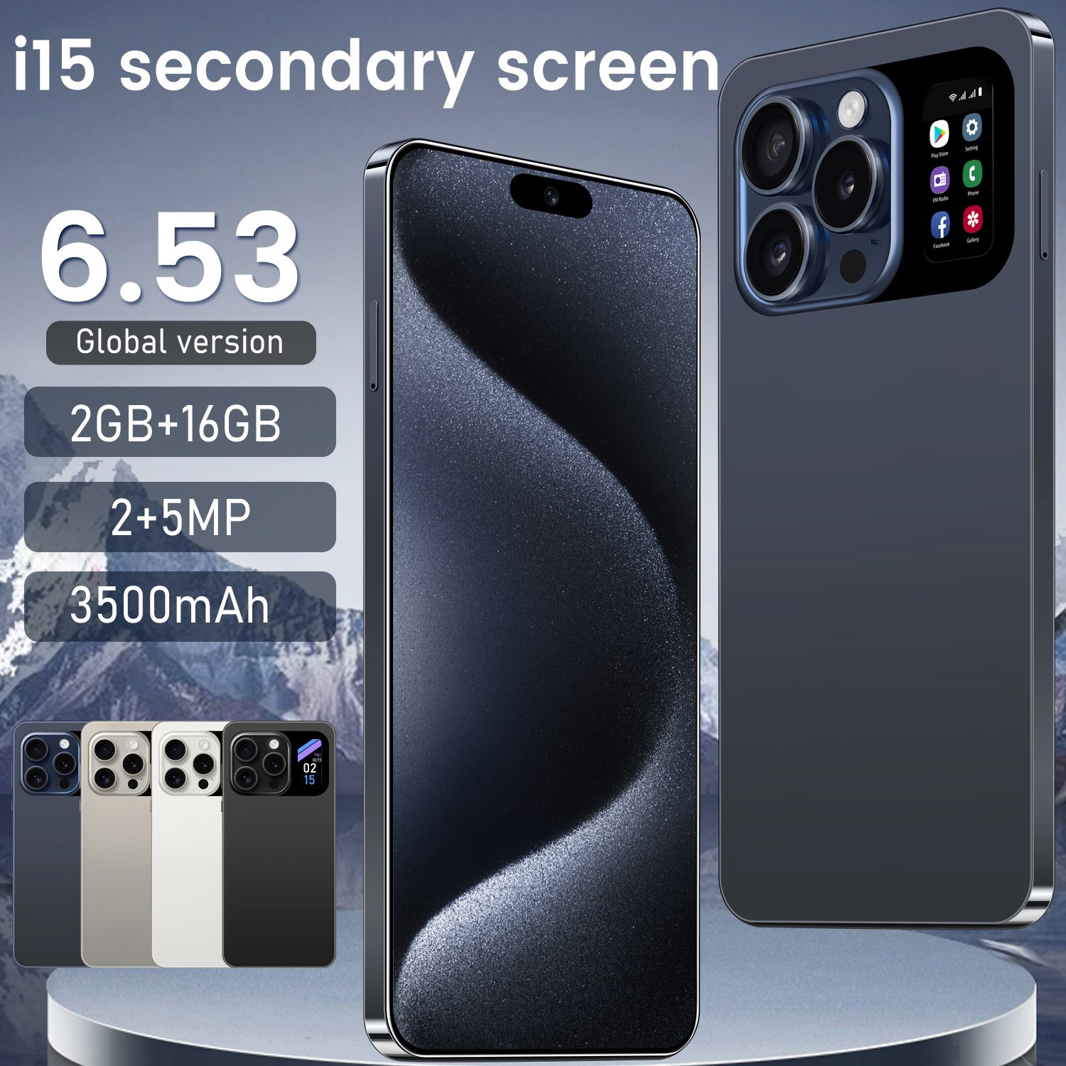 Australia Popular Newest i15 Secondart Screen Telephone Portable 2g 3g Android Gaming Mobile Phone Dual Card AI Smart Phone
